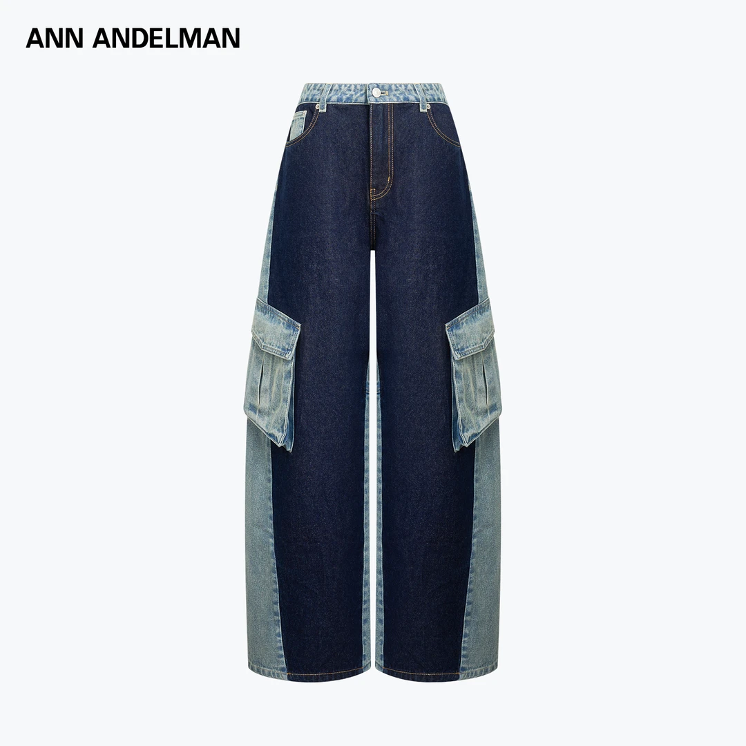 ANN ANDELMAN 26春夏 时尚设计拼色水洗弯刀牛仔裤休闲工装裤女