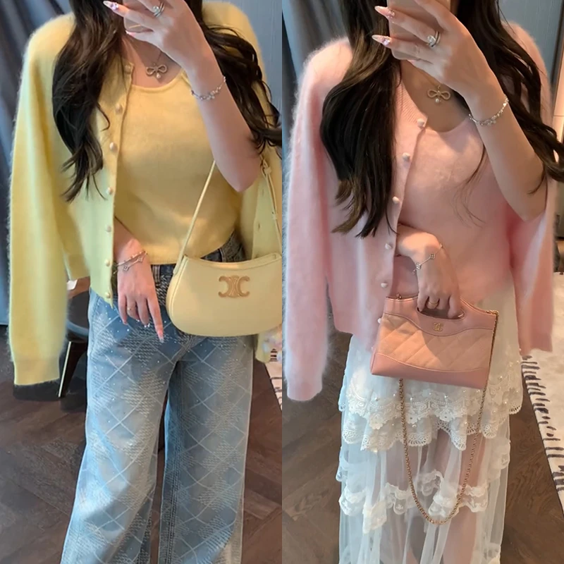 【mimius】&喵喵 软糯拉毛针织短袖+开衫套装 WG02044