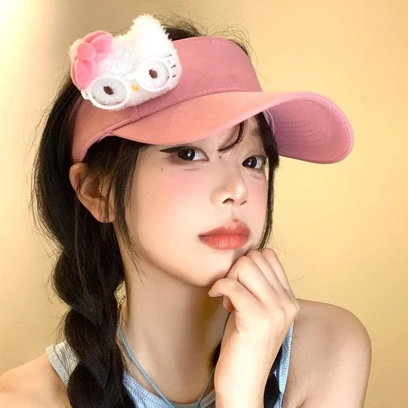 可爱Kitty猫空顶防晒帽女夏季户外出游遮阳帽显脸小粉色太阳帽子