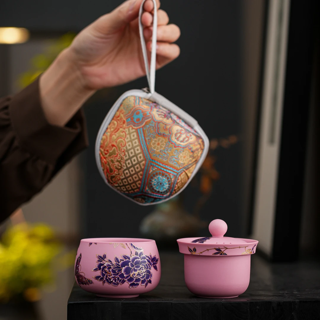 紫砂旅行茶具套装简易陶瓷快客杯户外露营紫陶泡茶壶茶杯便携收纳