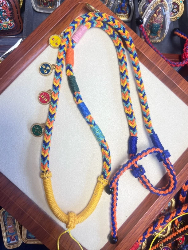 非金属布艺吊坠 纯手工编织唐卡擦擦五彩吊坠链子饰品编绳项链绳