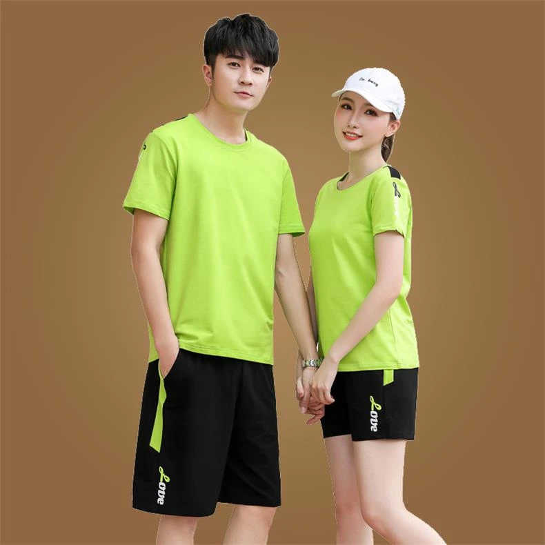 纯棉女士运动套装夏季短袖t恤短裤健身跑步休闲晨跑服女情侣套装