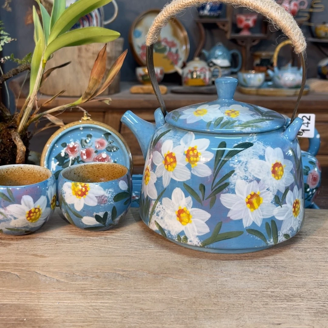 壶素浅陶瓷手工手绘