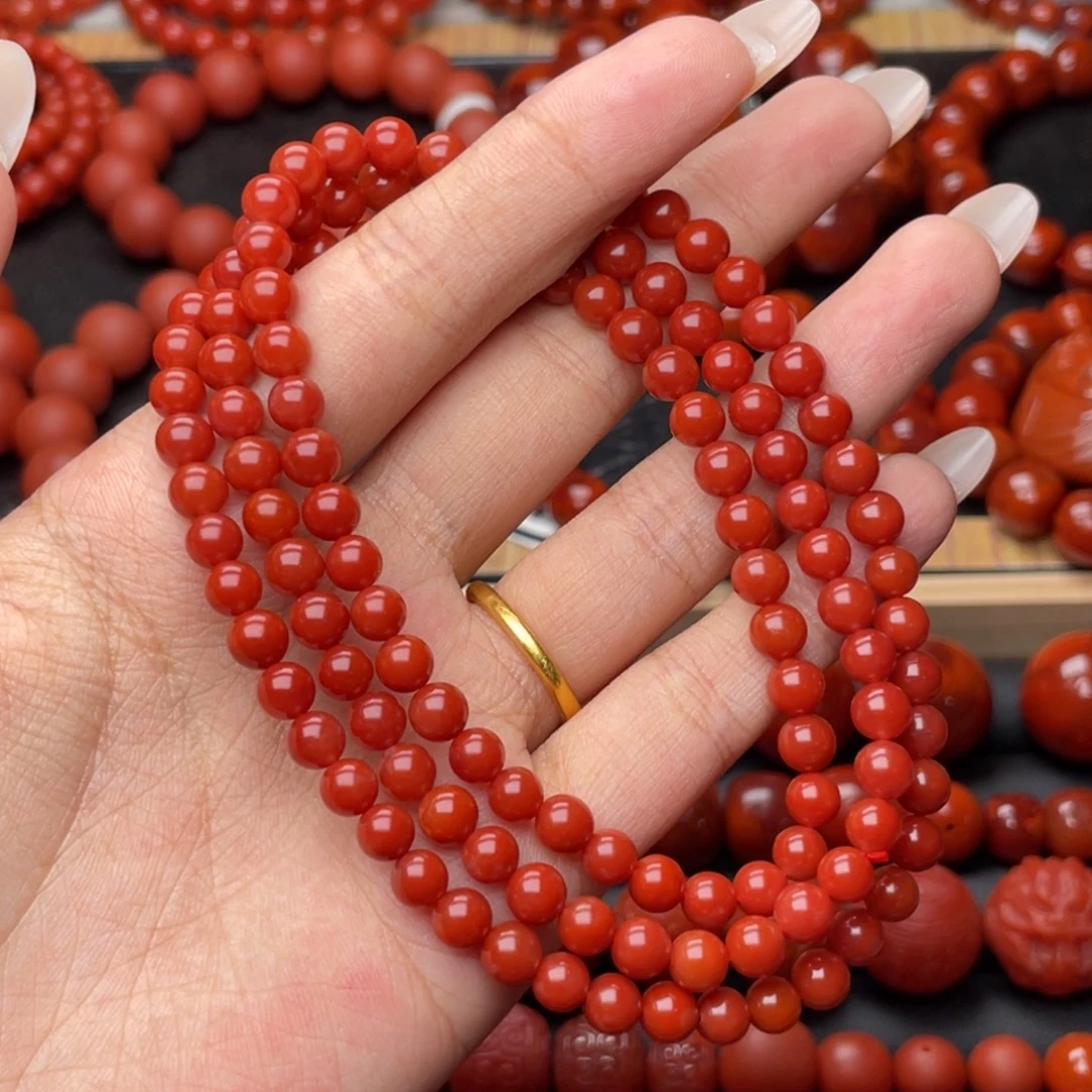 南红玛瑙未镶嵌手串Y5.8mm顶品收藏牛血红长链