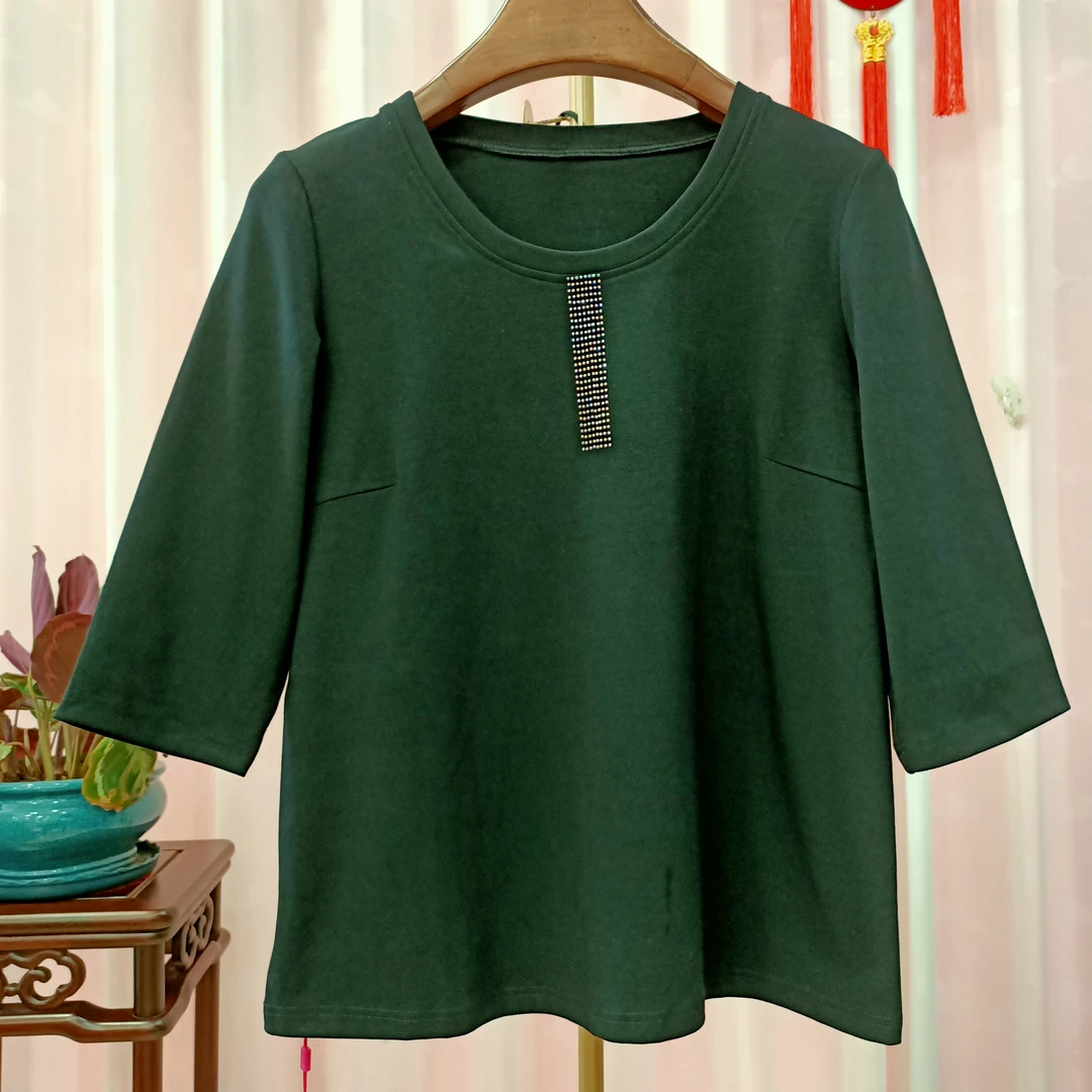 胖人坊大码休闲圆领小衫4447  衣长62