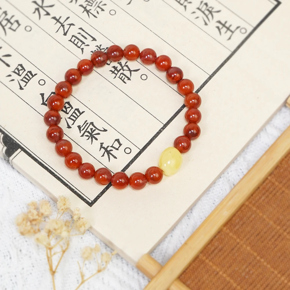 天然川料南红单圈蜜蜡时尚百搭手串QF-A252（多样性发一）