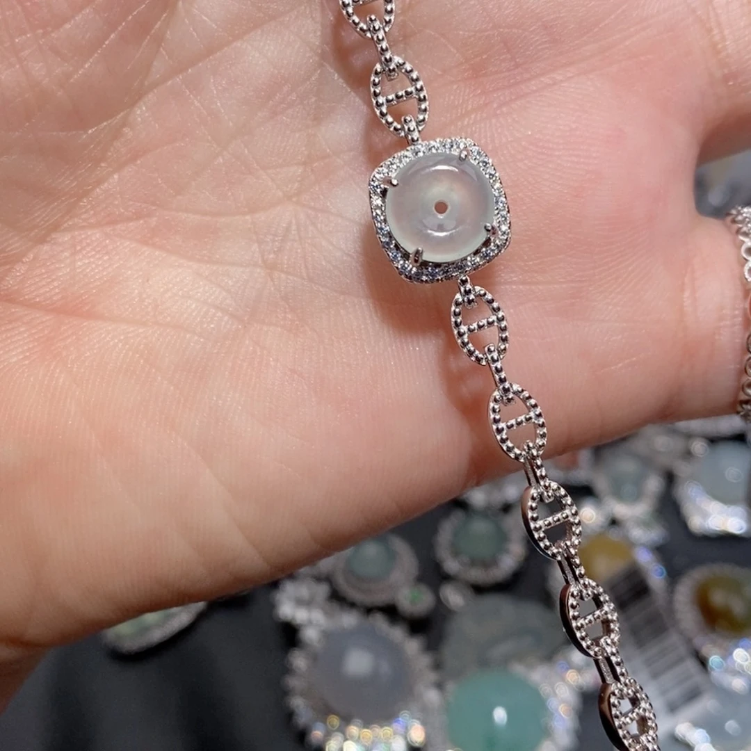 翡翠手链银S925镶嵌萌*娃j ji o