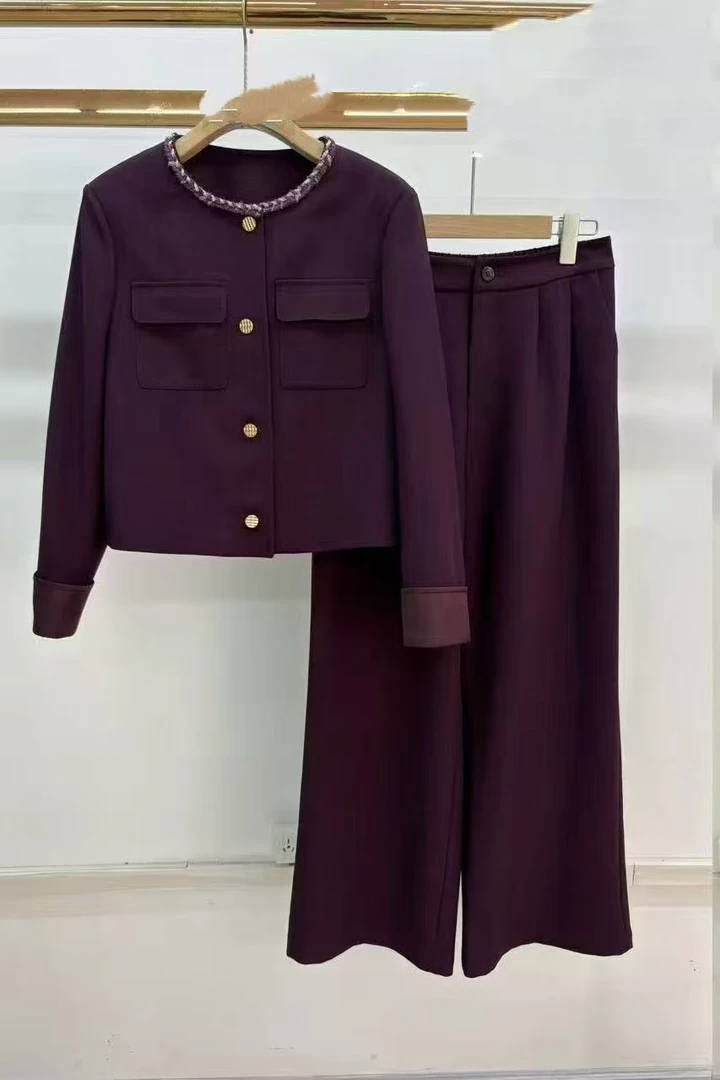 【T1936】A11 商场同款时尚套装气质小香风外套阔腿裤两件套