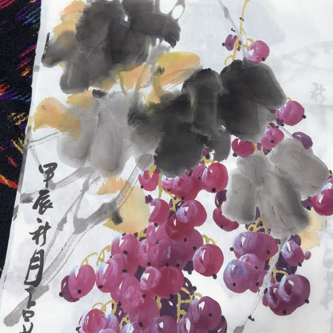 国画刘占英四尺三开花鸟