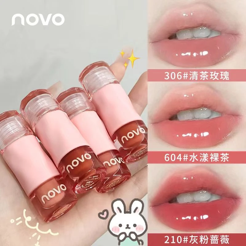 novo新品唇釉显白水光镜面裸色口红不沾杯不掉色滋润防水黄黑皮