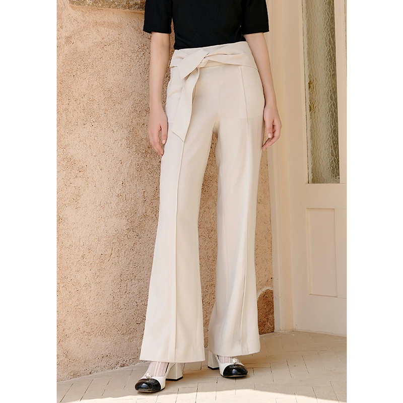 missCOCOON时尚休闲裤20夏装新款女两侧开叉压褶设计直筒休闲裤