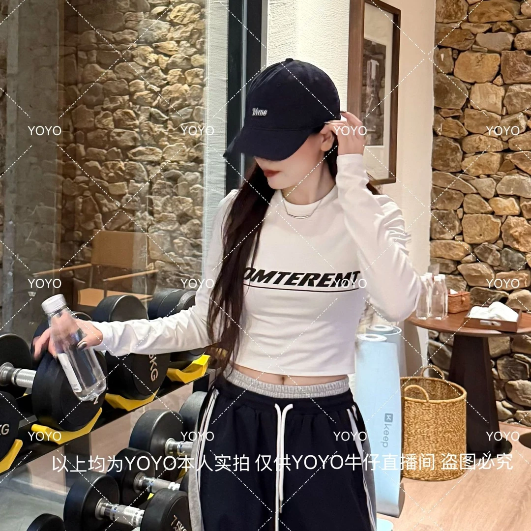 YOYO自制【字母长袖】秋款显瘦时尚百搭修身圆领印花长袖T恤