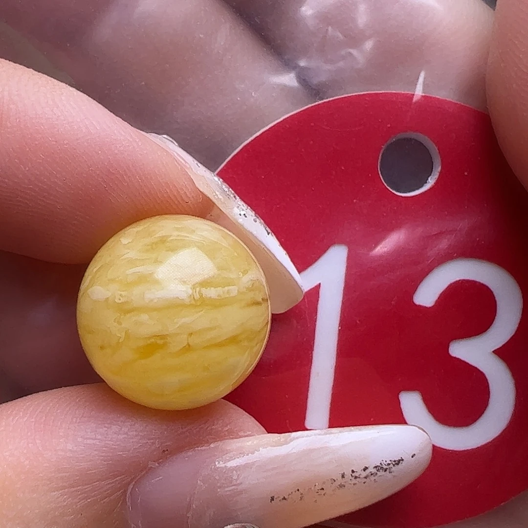 未镶嵌蜜蜡裸石微花粉13mm金瓷白虎皮 圆珠