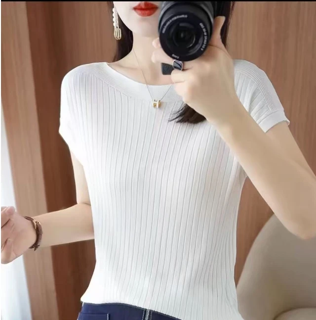 新款一字领冰丝针织衫