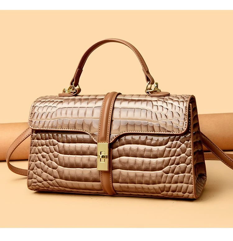 真皮鳄鱼纹轻奢时尚女士斜挎手拎纹高档高级感包包百搭单肩洋气