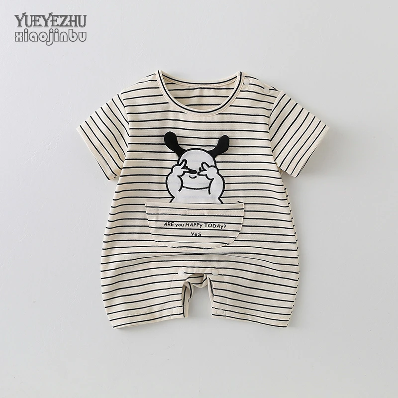 条纹婴儿衣服夏季宝宝外出连体衣夏装短袖韩版卡通可爱哈衣新生儿