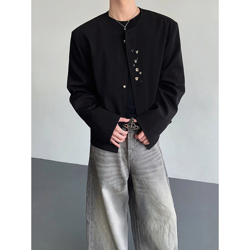 FMQZ STUDIO新中式复古无领西装夹克男纽扣设计高级感
