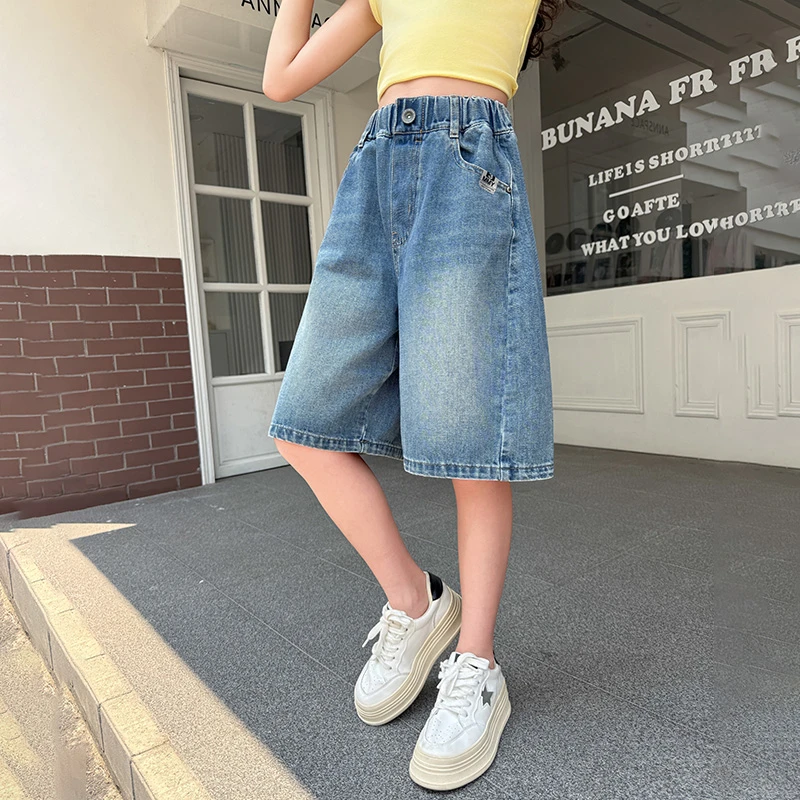 儿童夏装大女童装水洗柔软牛仔短裤夏季薄款裤子2025新款五分中裤