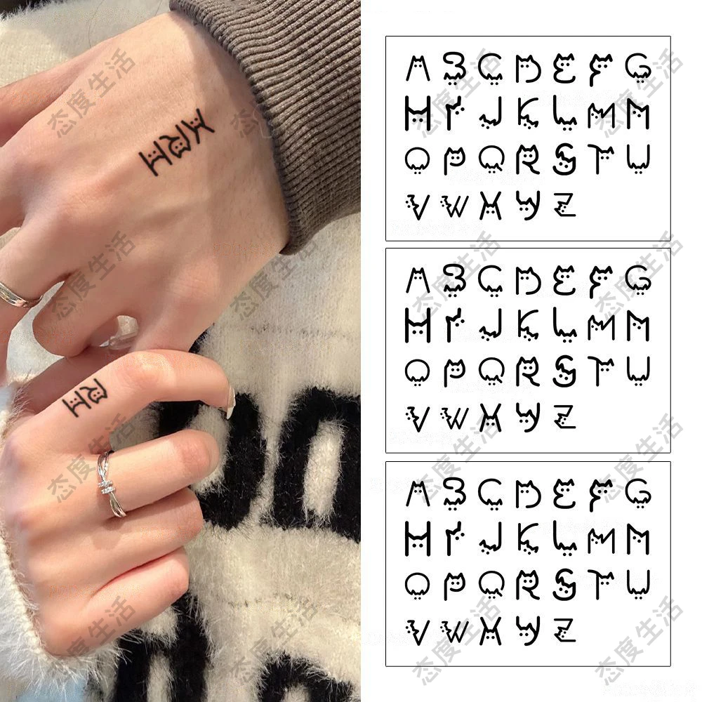小猫英文字母纹身贴半永久防水持久逼真女生纹身手指字母图案男女