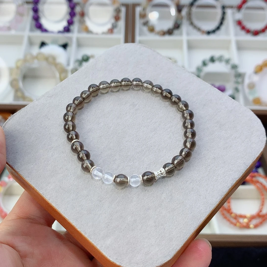 手链银S925镶嵌水晶茶晶手串