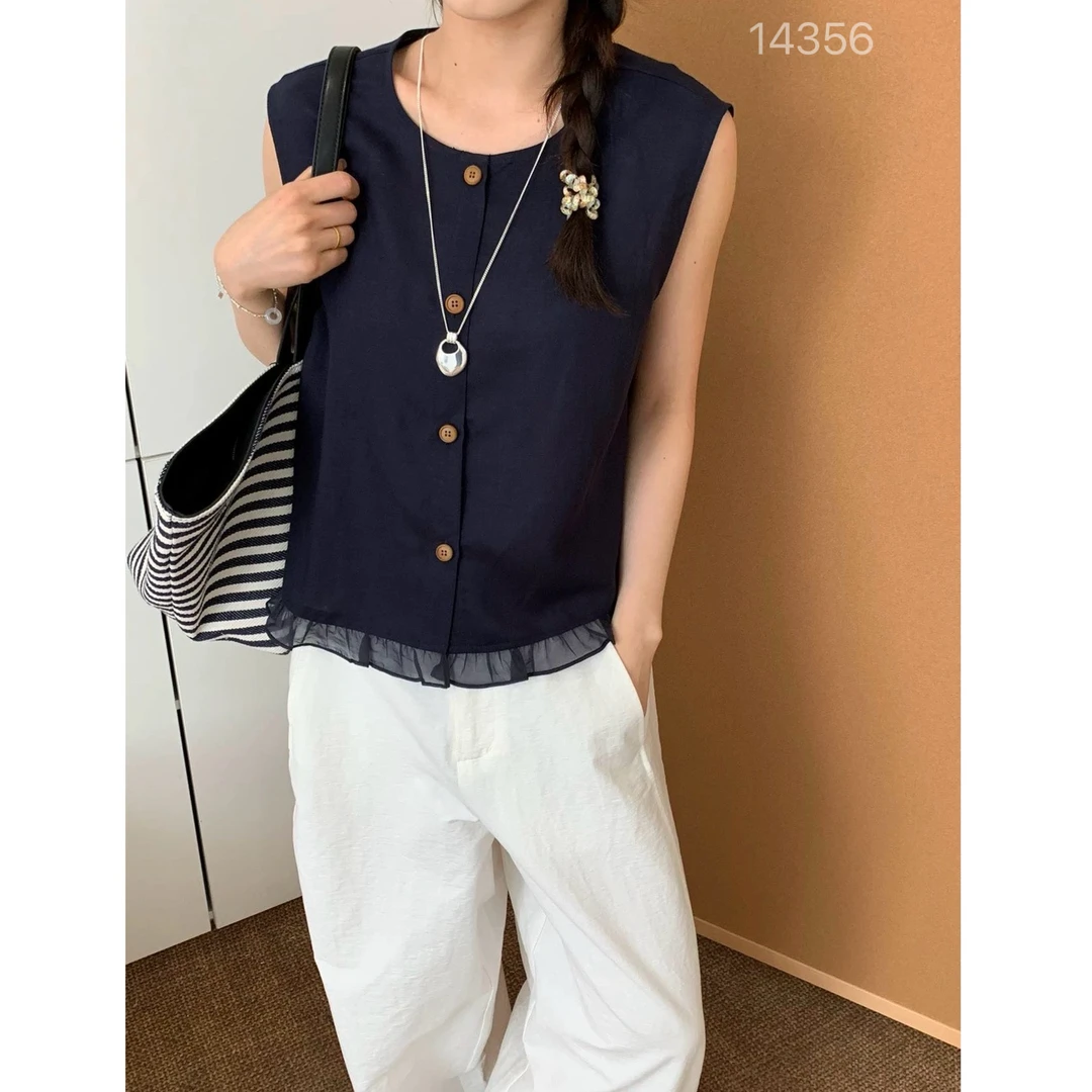 14356 SANFAN 新款下摆拼接无袖马甲上衣