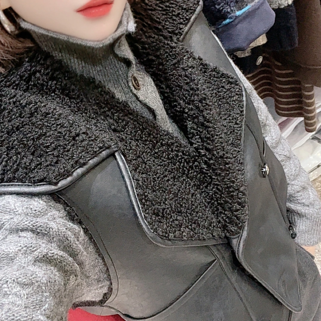 冬季时尚休闲宽松百搭羊羔毛马甲短款显瘦潮