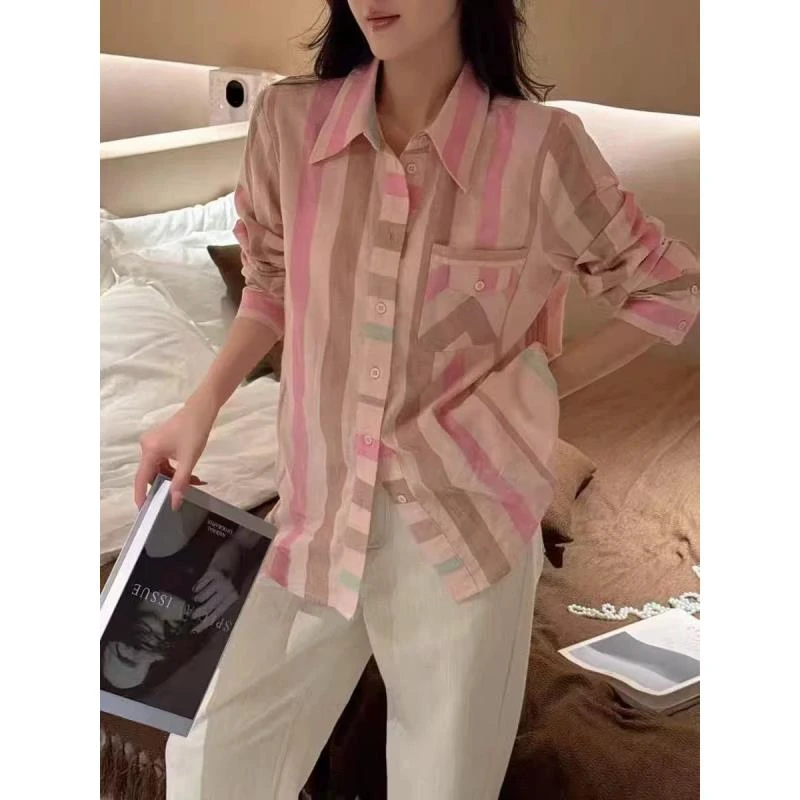 【玛格丽特】 时尚洋气粉色格子小香风显瘦减龄个性百搭衬衫Y9887