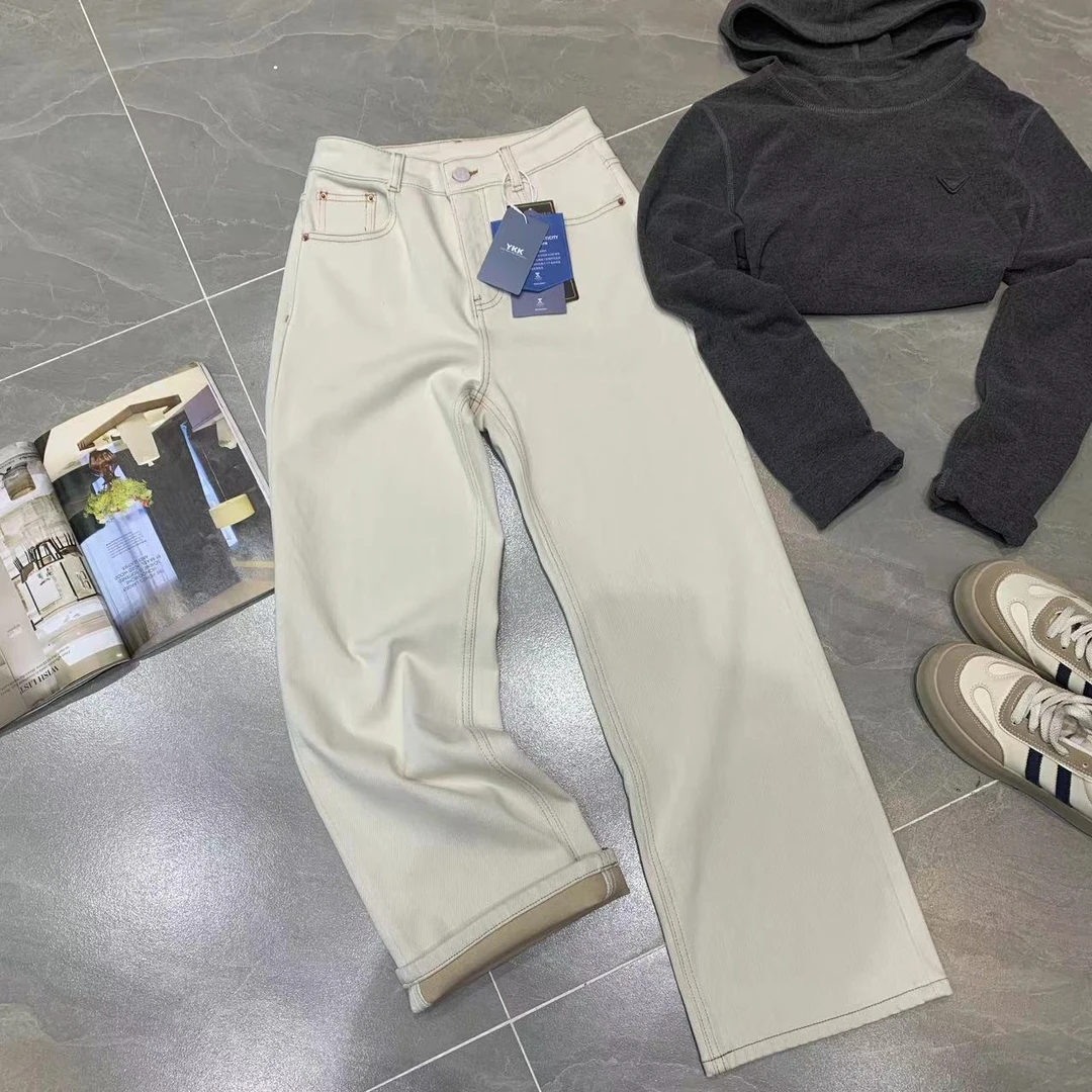 Z.X 复古弹力加绒牛仔直筒裤 801（K1）