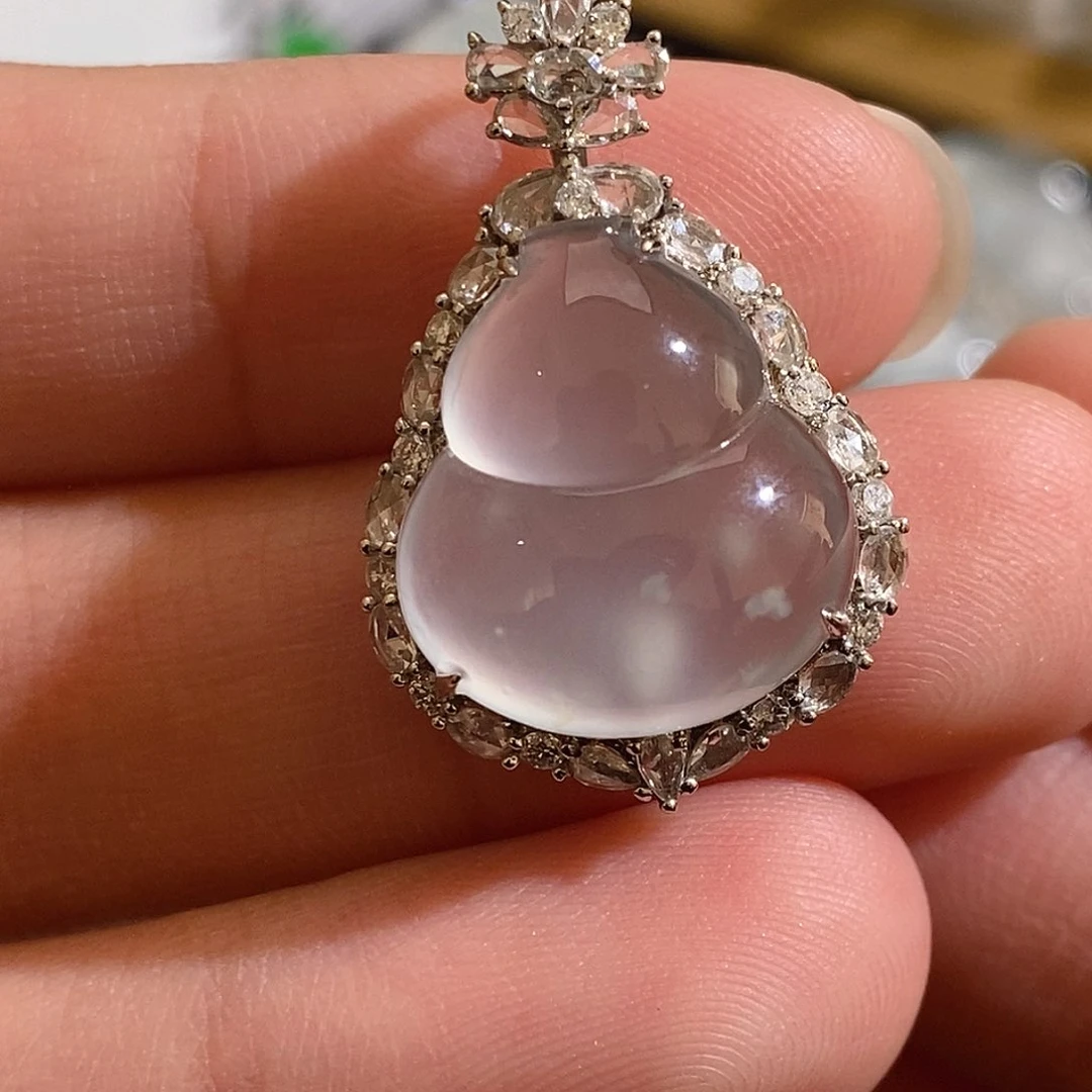 翡翠颈饰18K金镶嵌天然缅甸A货翡翠