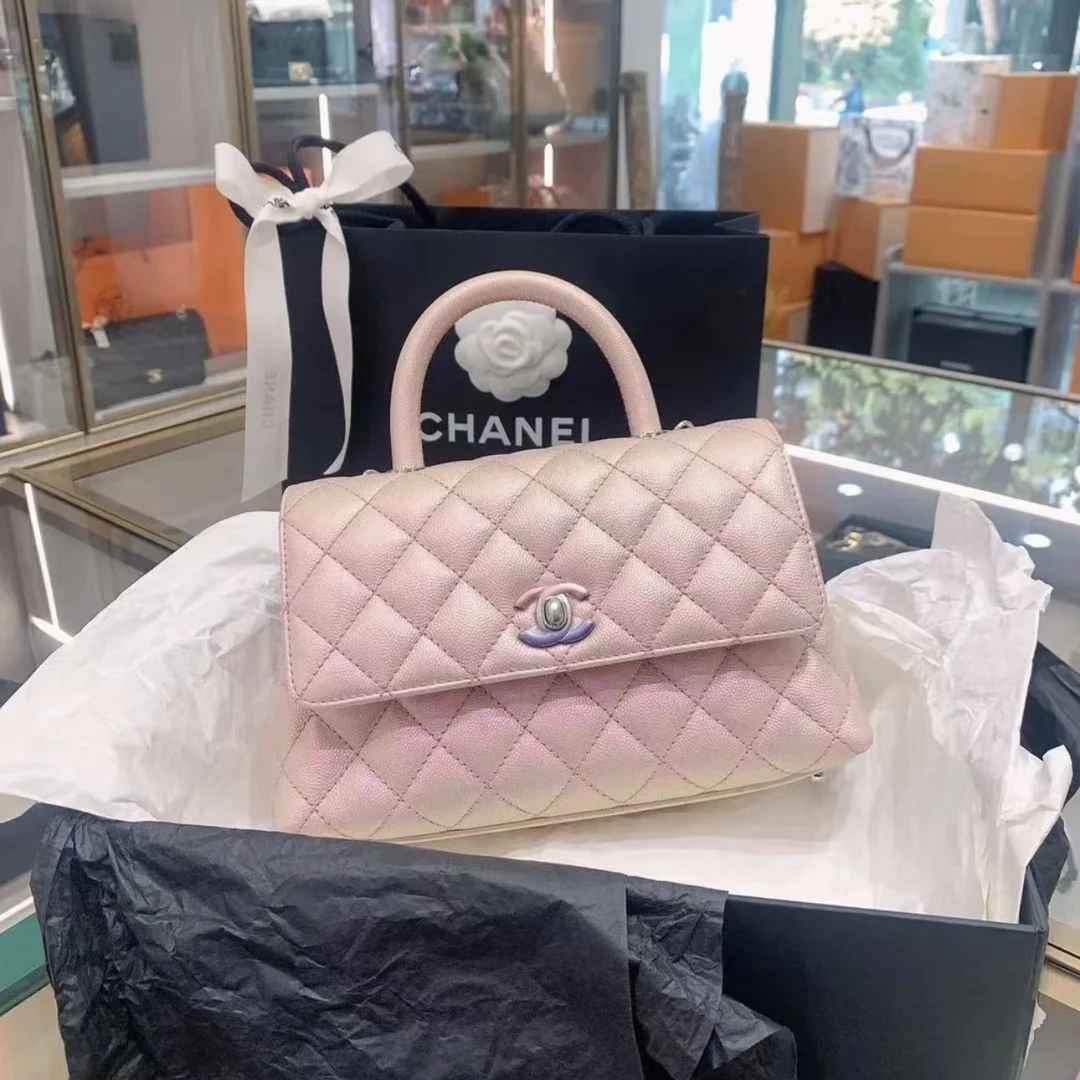 95新 Chanel/香奈儿 Chanel粉色coco handle手拎包25040066-08