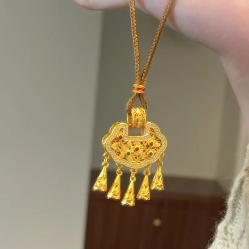 铜合金项链 【平安顺遂】古法新中式平安锁项链百搭可调节毛衣链