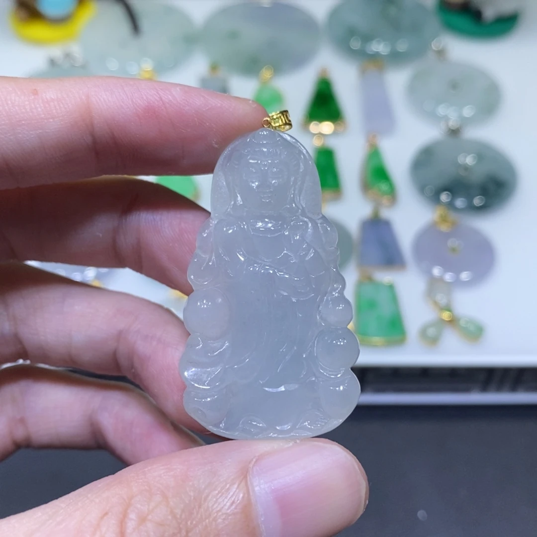 翡翠18K金镶嵌吊坠(不含链)