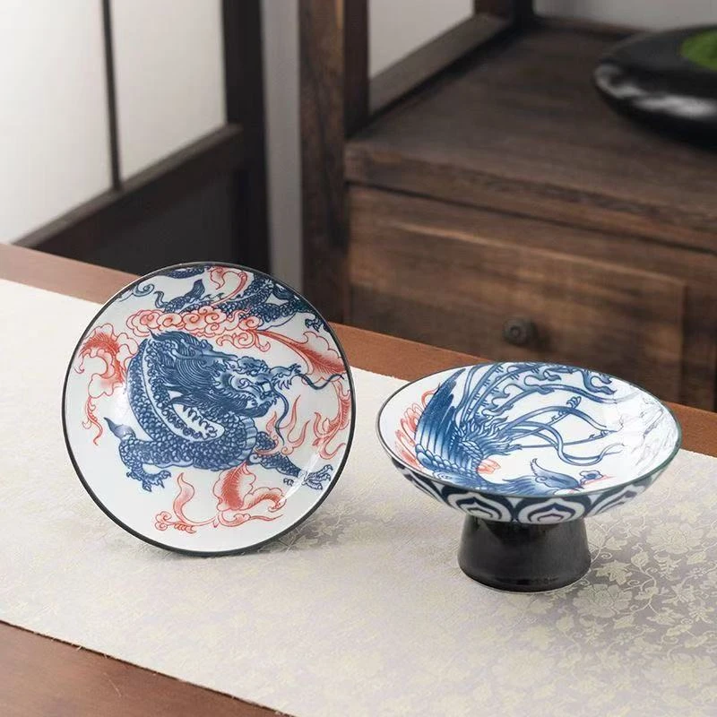 ZH938 青花瓷高脚果盘中式创意家用茶点盘水果盘餐厅装饰