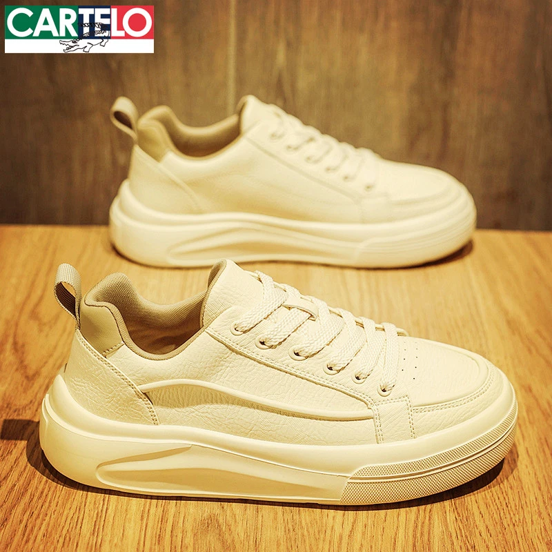 卡帝乐鳄鱼板鞋男鞋秋季2025新款皮款百搭款潮牌休闲厚底鞋子男士