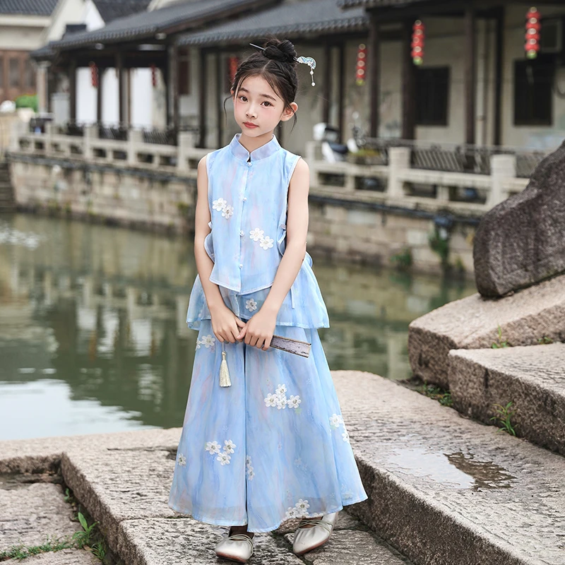 女童夏季新中式套装童装新款女孩洋气薄款裙裤儿童无袖古风两件套