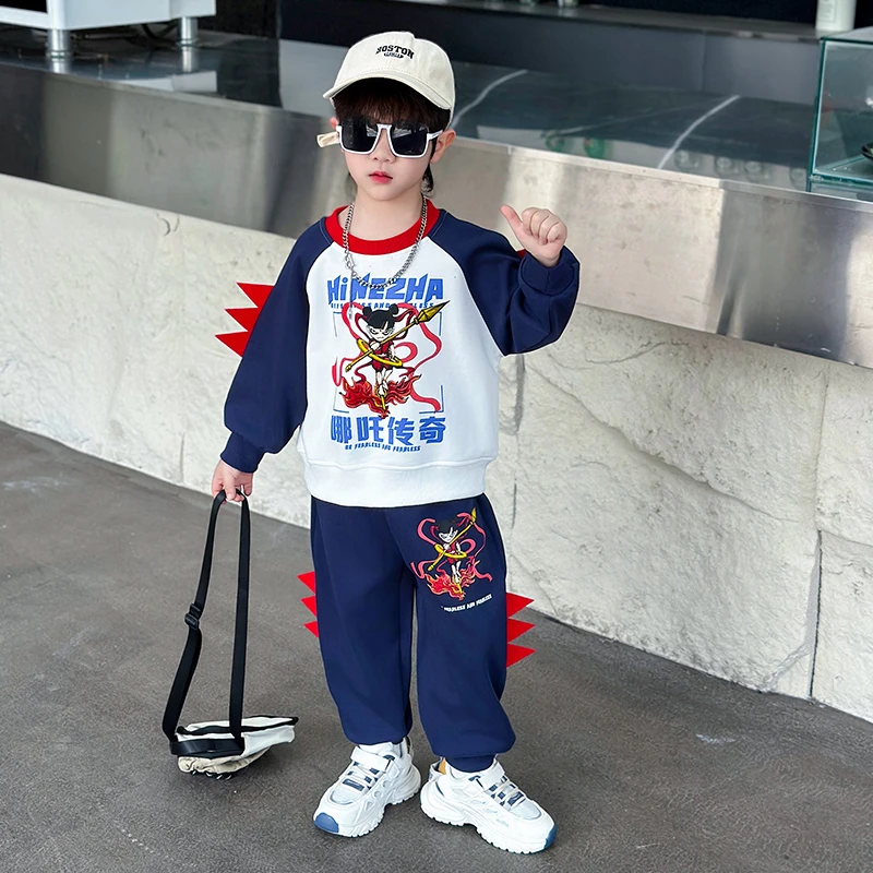 哪吒儿童服装套装痞帅两件套长袖春装春季男童运动装潮牌男孩洋气