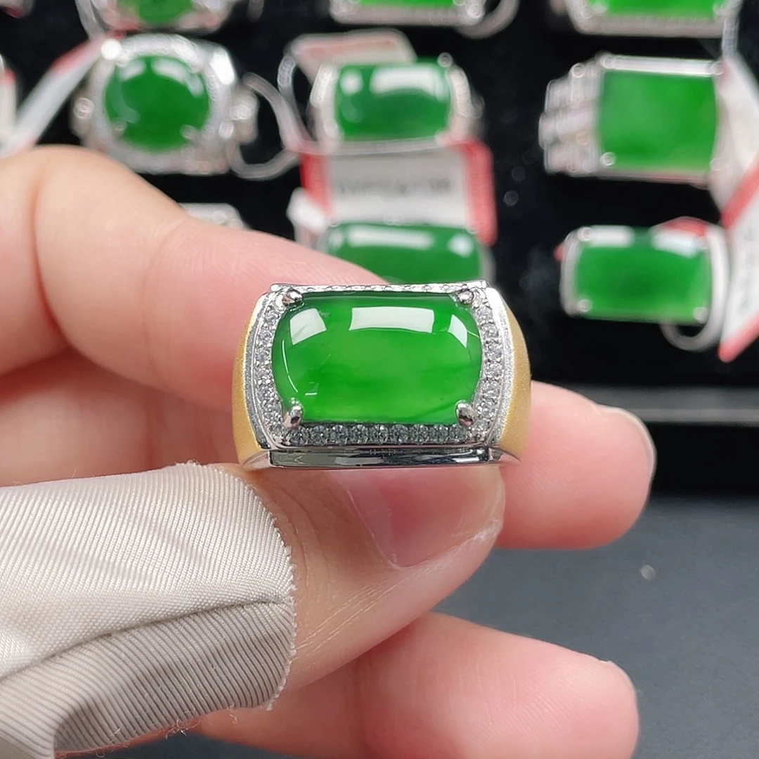 翡翠银S925镶嵌戒指天然A货翡翠没运费险2441