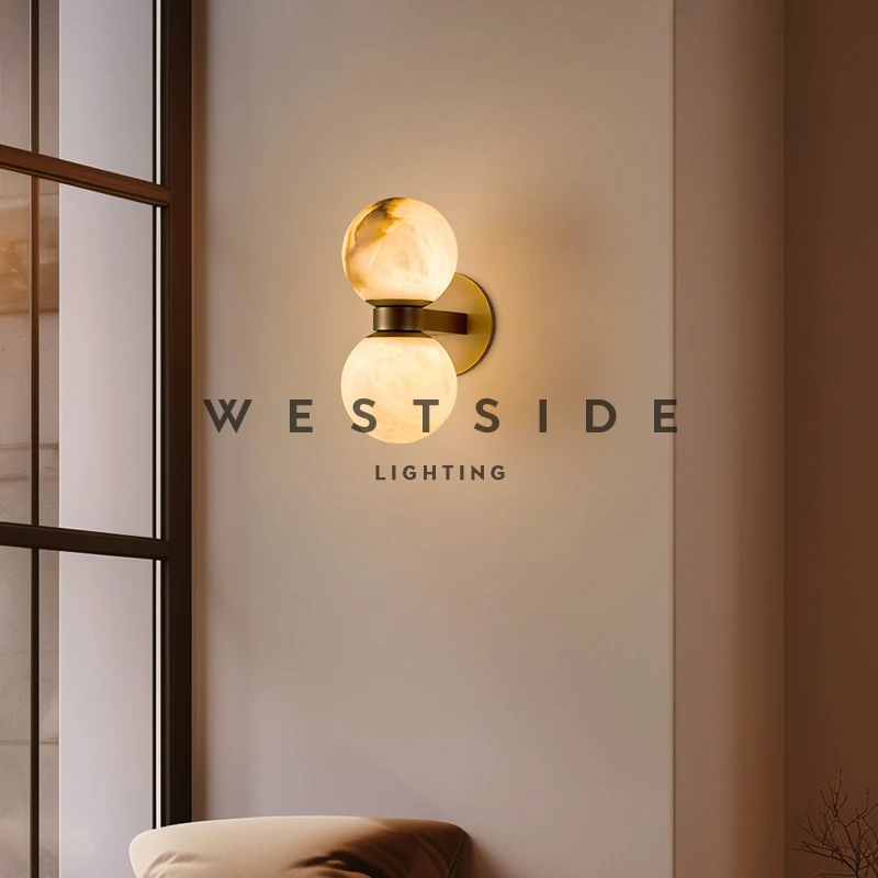 Westside 西班牙天然云石壁灯卧室床头灯轻奢全铜圆球过道楼梯灯