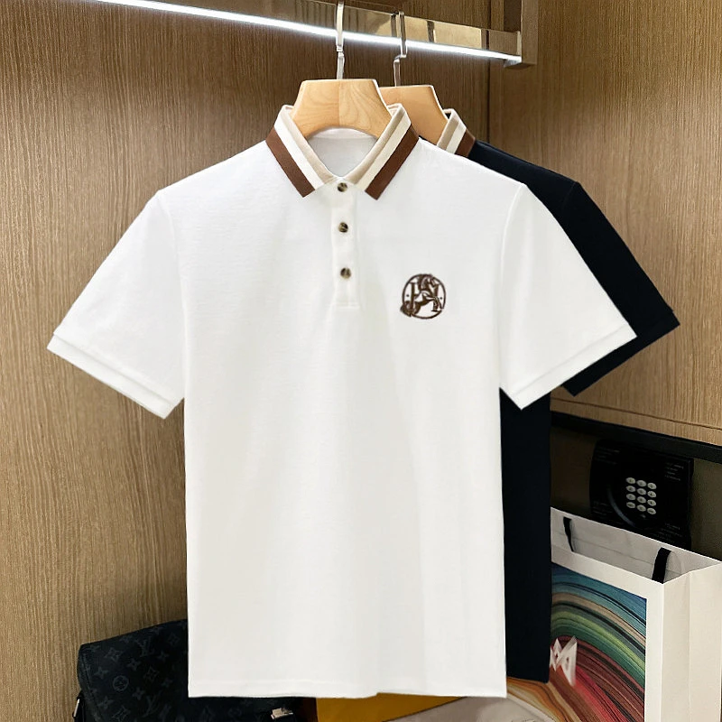 DeweLvum英伦时尚商务拼色翻领短袖t恤男夏季休闲polo衫上衣男装