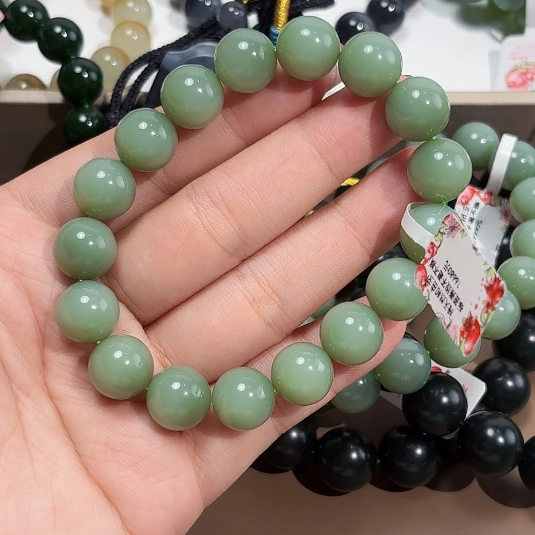 未镶嵌手链和田玉（碧玉）俄12 粉青 特细