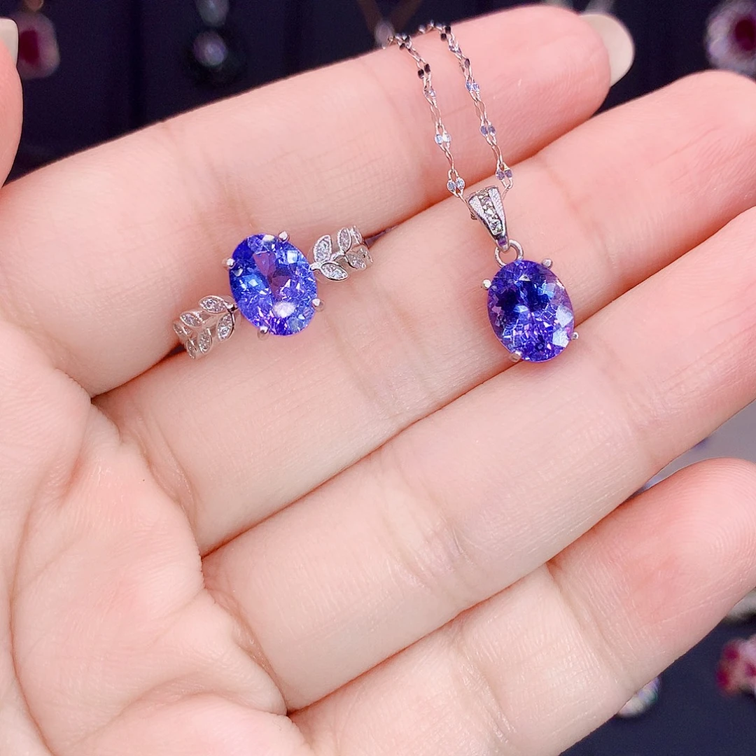 套装银S925镶嵌坦桑石