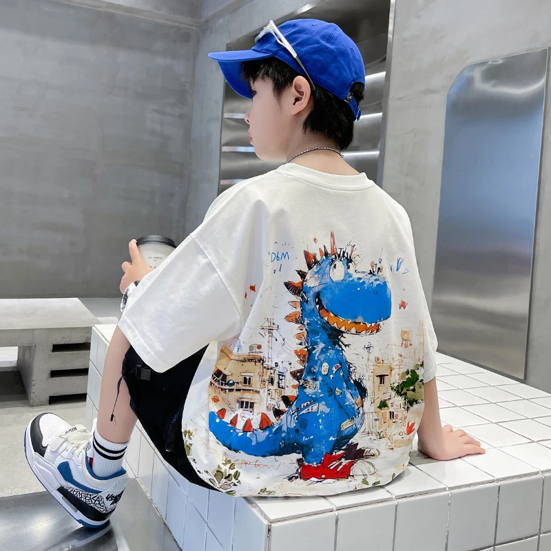 男童短袖T恤夏款2025新款儿童夏装套装半袖大童夏款上衣潮酷帅气t