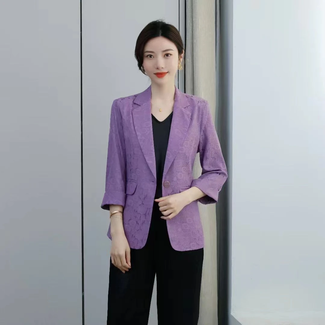 女士夏季修身缎面西装气质女小西装宽松型-818