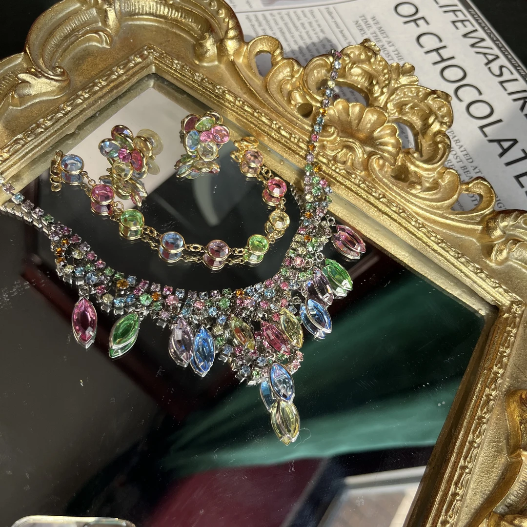 铜合金项链 项链 vintage中古首饰回流孤品耳夹套装手链