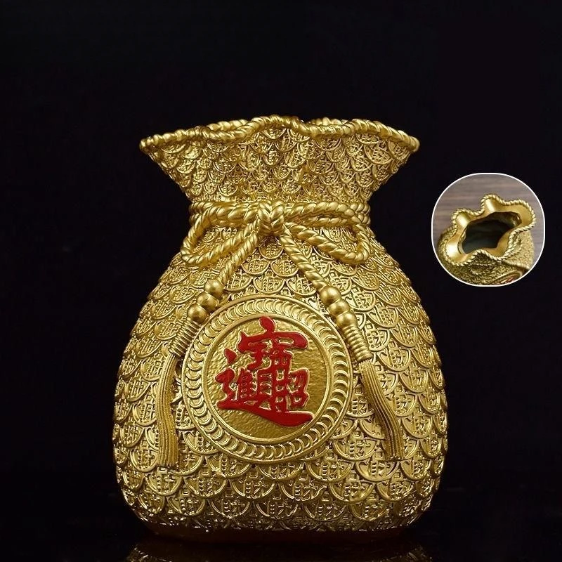 W福袋花瓶过年花摆件喜庆桌上金麦穗花瓶钱袋子适合插大麦的花瓶