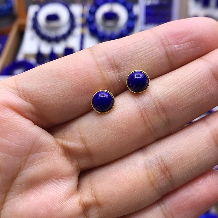 青金石银S925镀金镶嵌耳钉