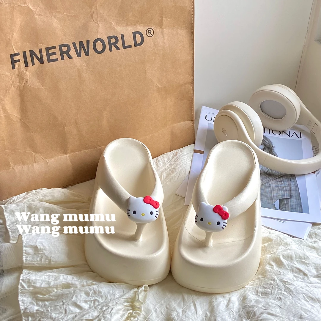 高颜值甜酷kitty人字拖女简约高级夏季增高厚底EVA防滑外穿凉拖鞋