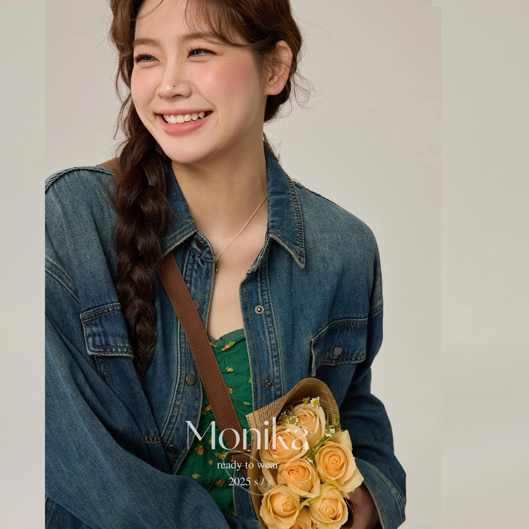 大码女装春装复古港风牛仔衬衫高级感Polo领衬衣显瘦上衣18133