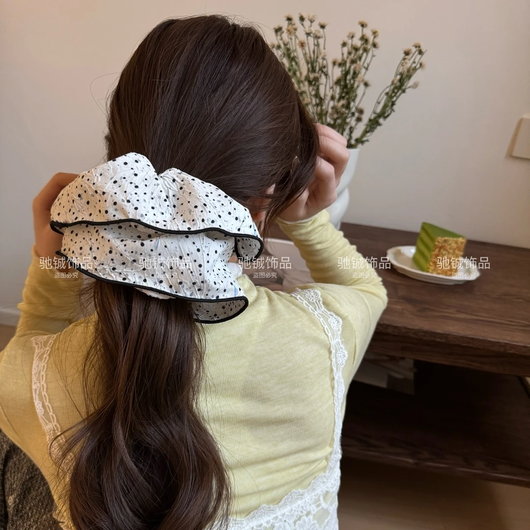 韩系黑白泼墨裙摆发圈超大号气质百搭大肠圈显脸小波点头绳发饰