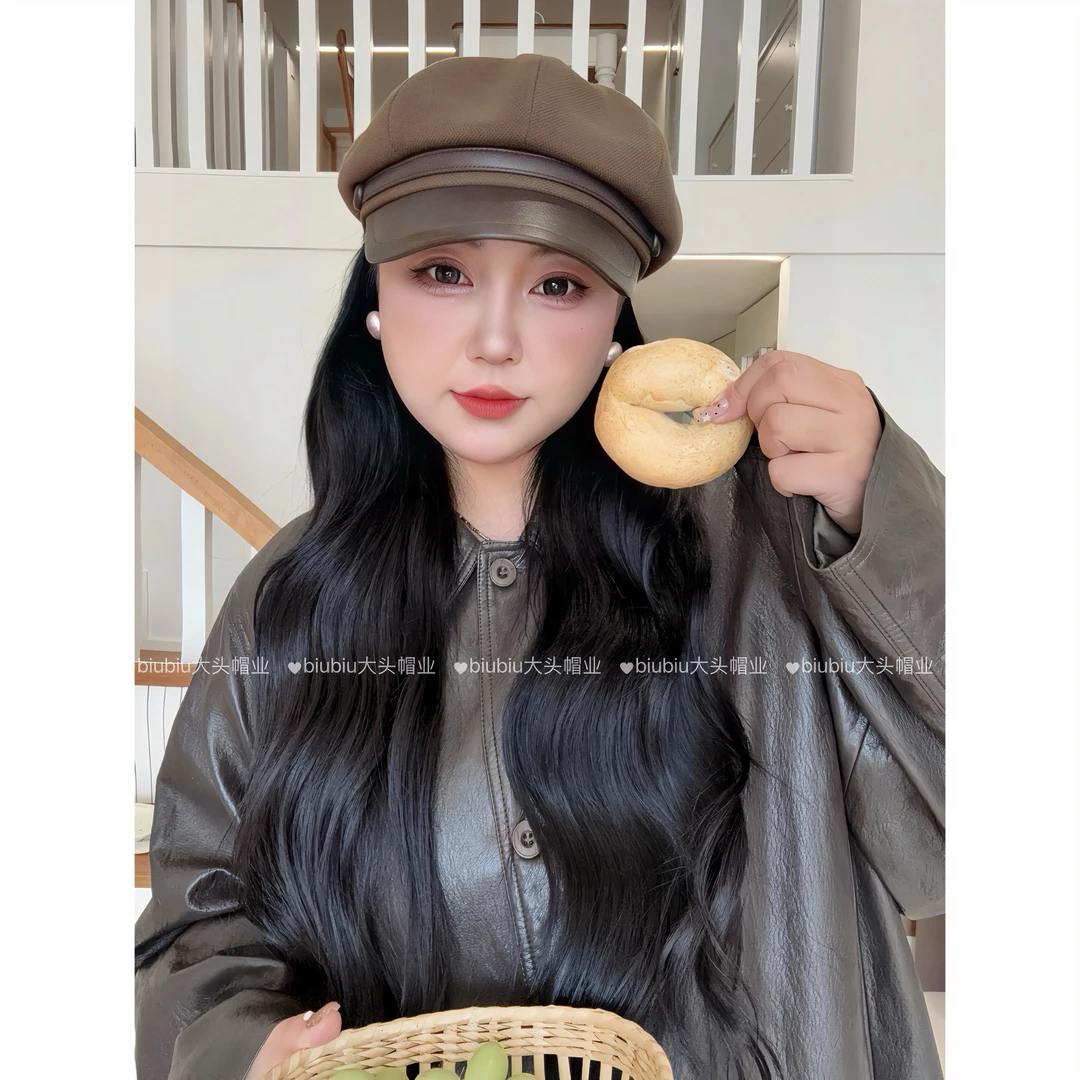 【58cm-65cm】韩国定制大头围“简约纽扣”显脸小八角帽 百搭贝雷帽
